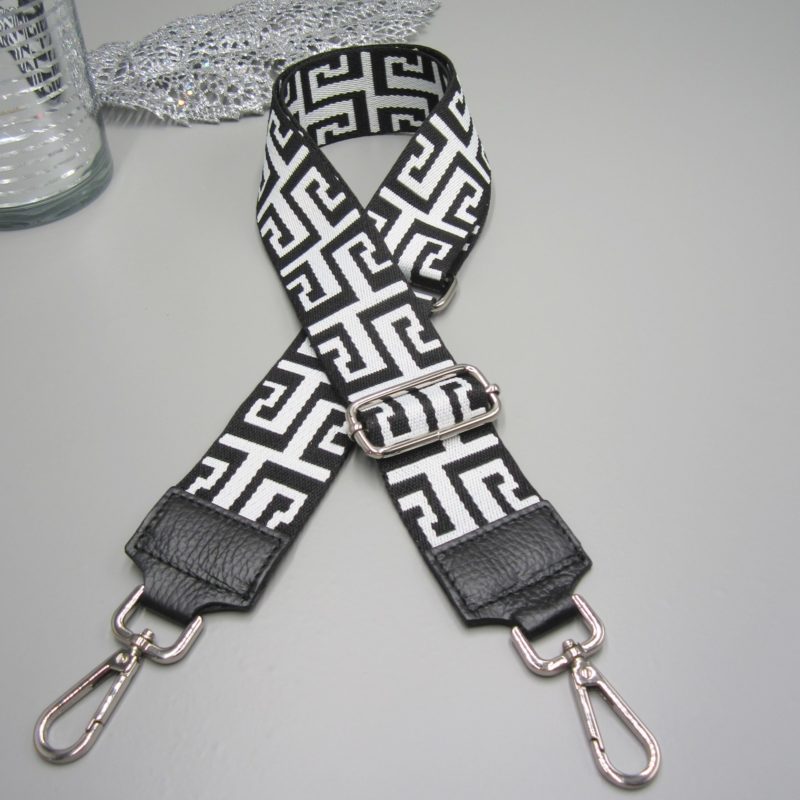 Taschengurt Echt Leder schwarz weiß Classic Design Schulterriemen Crossbody Bag