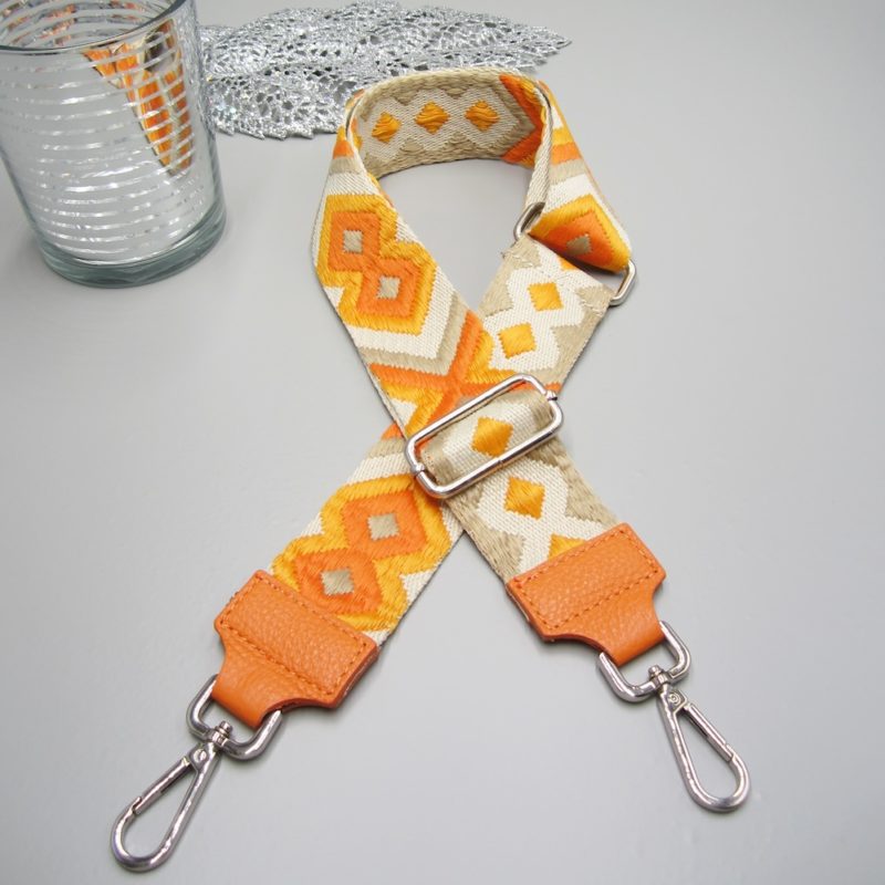 Taschengurt orange Echt Leder silber Karabiner Crossbody Wechselgurt Handtasche Schultergurt