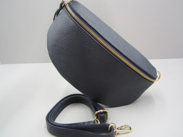 Crossbody Bauchtasche , Damen Handtasche , dunkel blau , Reißverschluss gold