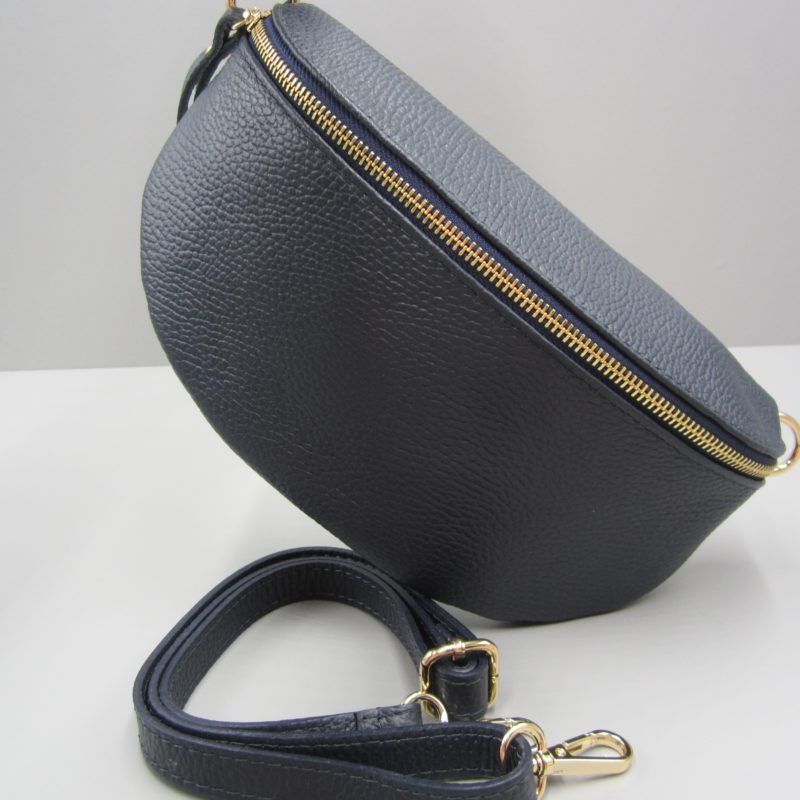 Crossbody Bauchtasche , Damen Handtasche , dunkel blau , Reißverschluss gold