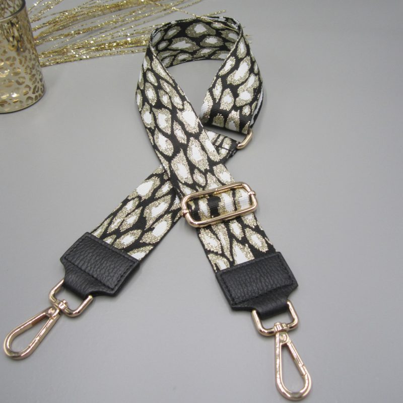 Taschengurt schwarz , Pfauenauge gold schwarz weiß , Karabiner gold