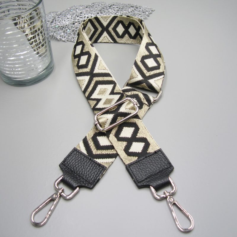 Taschengurt schwarz , Brokat Design gold schwarz ,Karabiner silber