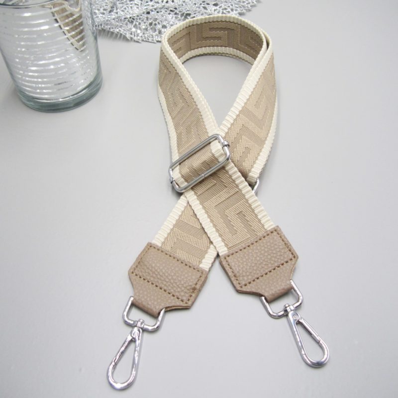 Taschengurt nude dunkel , einfarbig gemustert nude beige Karabiner silber, Schulterreimen, Taschenriemen,