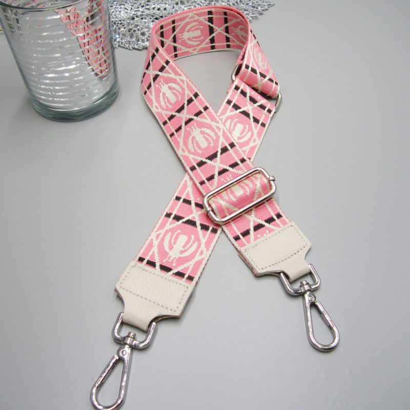 Taschengurt creme, pink Design beige rosa pink , Karabiner silber