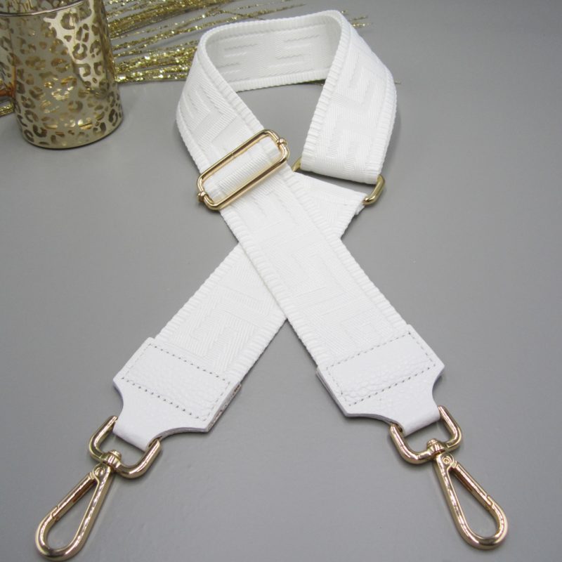 Taschengurt weiß , einfarbig gemustert weiß Karabiner gold