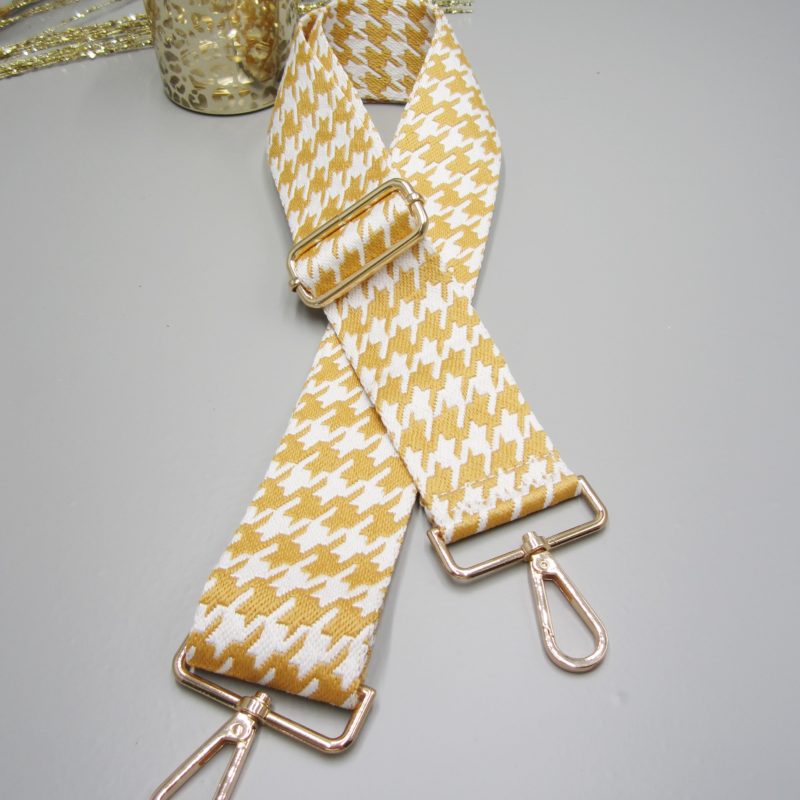 Taschengurt Schultergurt , Wechselgurt ,Taschenriemen, universal Gurt Pepita ocker Karabiner gold