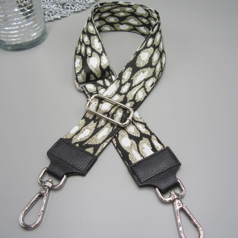 Taschengurt schwarz , Pfauenauge gold schwarz weiß , Karabiner silber