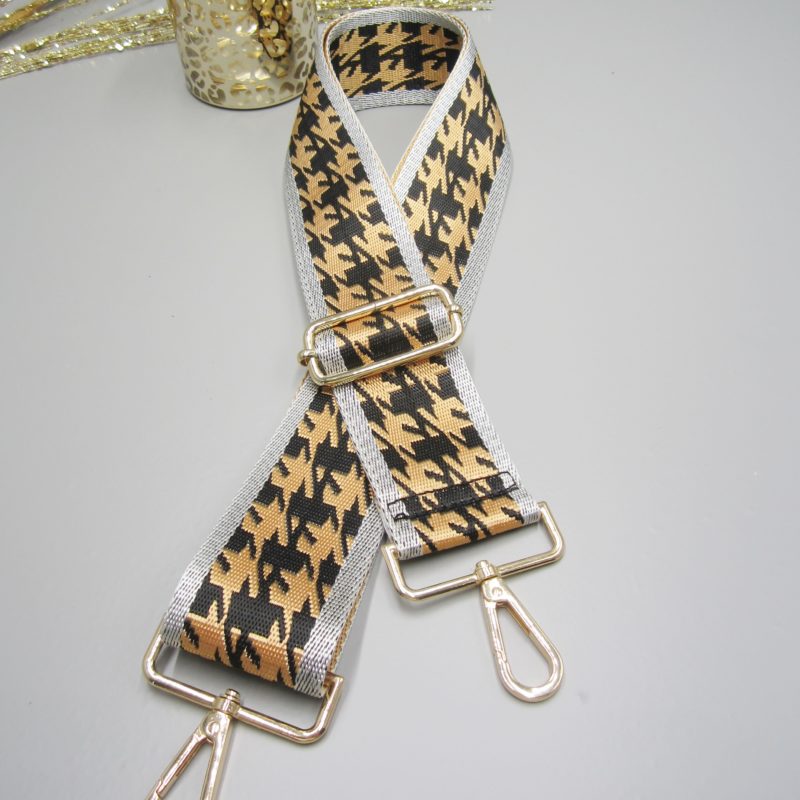 Taschengurt Schultergurt, Schulterreimen, Wechselgurt universal Gurt silber schwarz ocker Karabiner gold