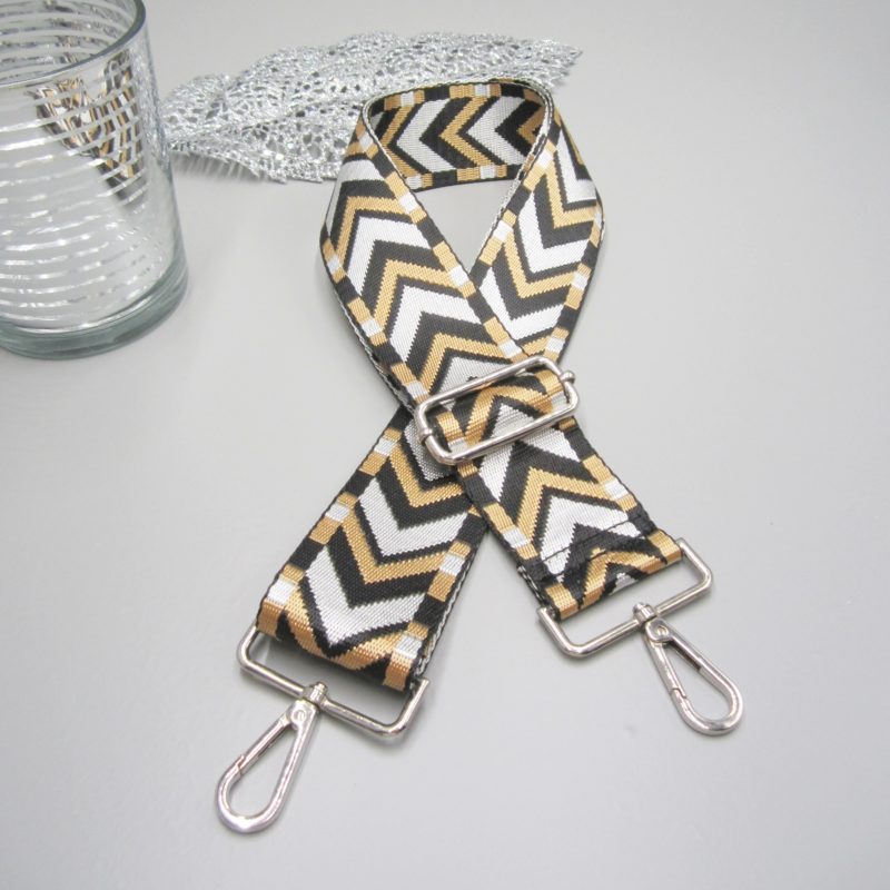 Taschengurt Schultergurt, Schulterreimen, Wechselgurt universal Gurt silber schwarz ocker Karabiner gold