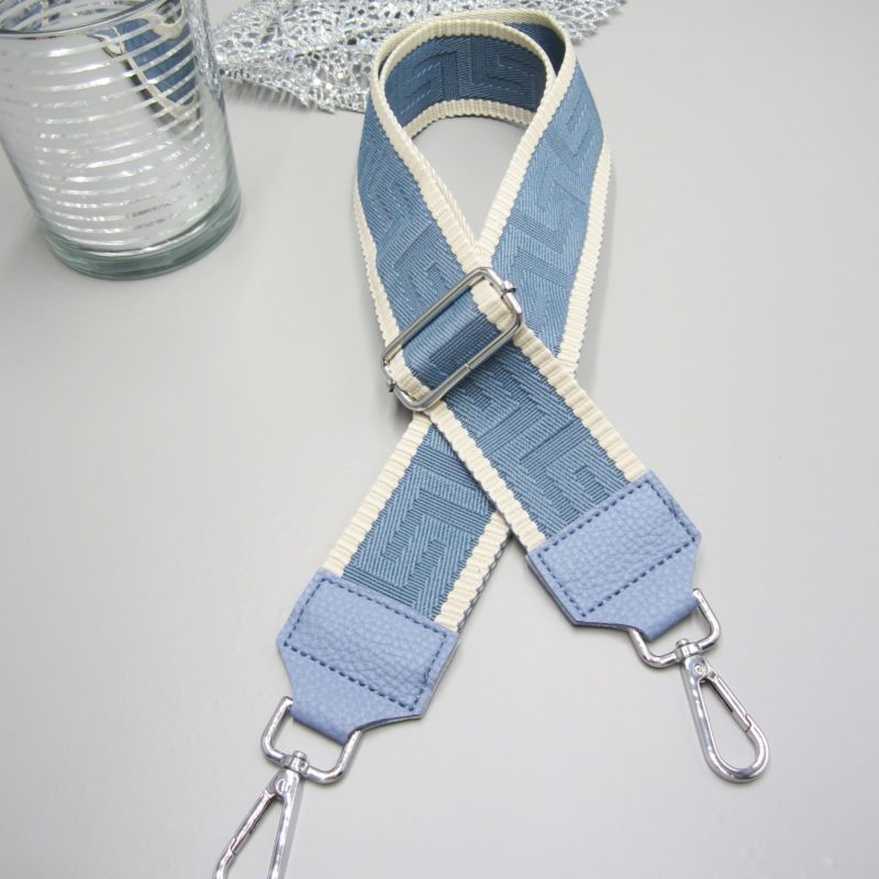 Taschengurt azur blau , einfarbig gemustert azur beige Karabiner silber; Schultergurt, Schulterriemen