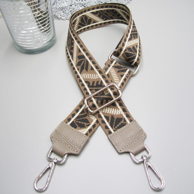 Taschengurt nude braun - Herbts Laub Design nude schwarz creme, Karabiner silber