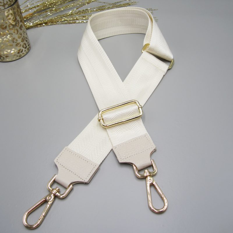 Taschengurt creme , einfarbig changierend creme-beige , Karabiner gold, Schultergurt Crossody Taschen Schulterriemen