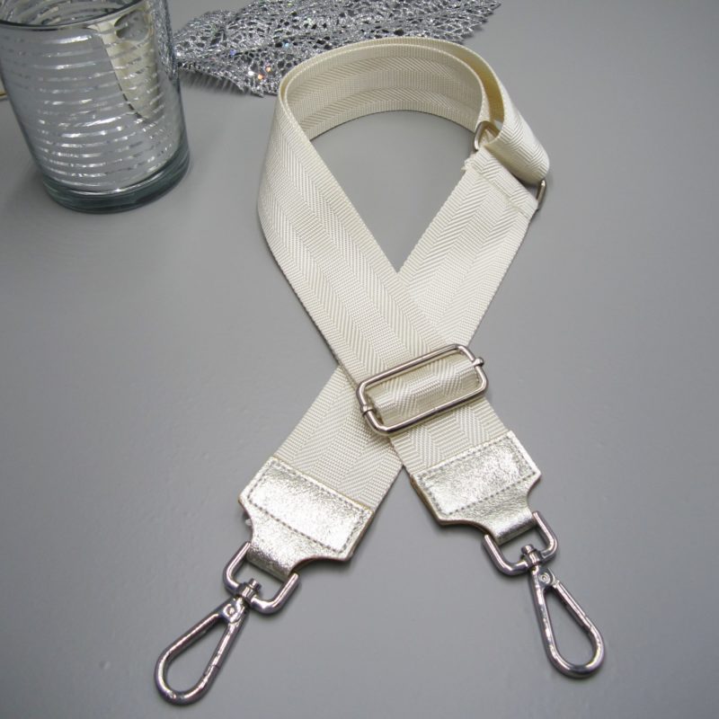 Taschengurt gold , einfarbig changierend creme beige, Karabiner silber