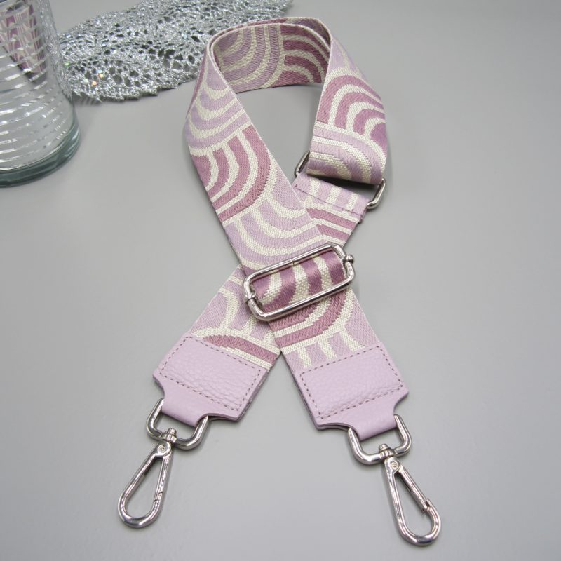 Taschengurt flieder , Bogen Design flieder lila , Karabiner silber, lila farbiger Schultergurt, Schulterreimen