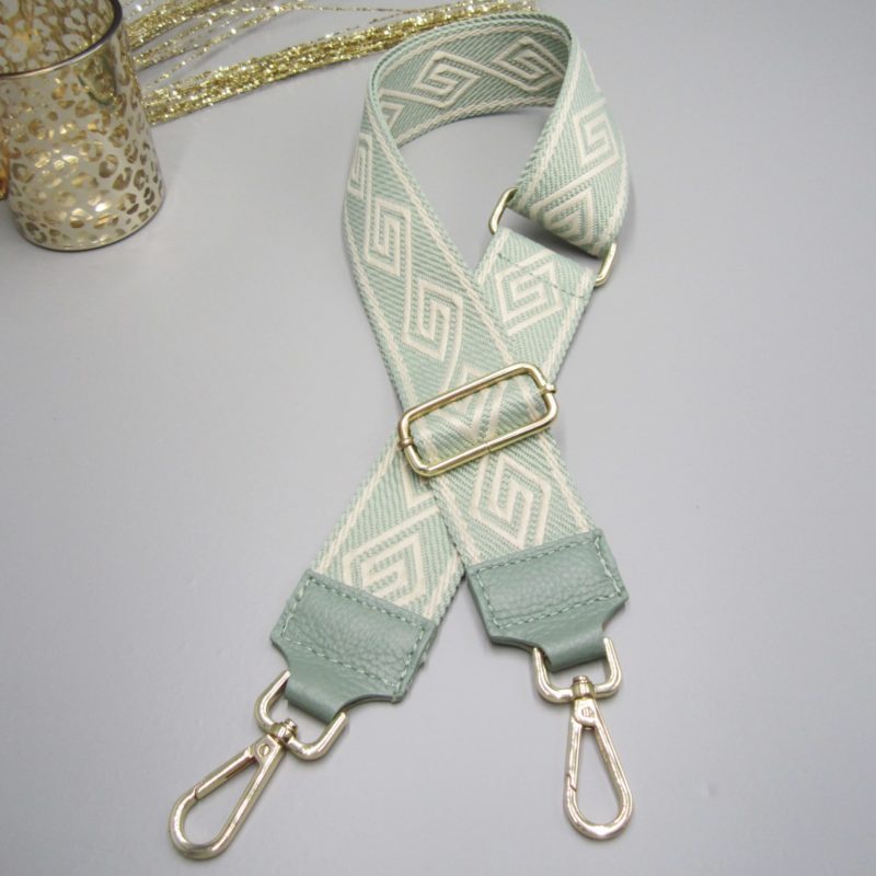 Taschengurt grün , endlos Raute creme grün , Karabiner gold
