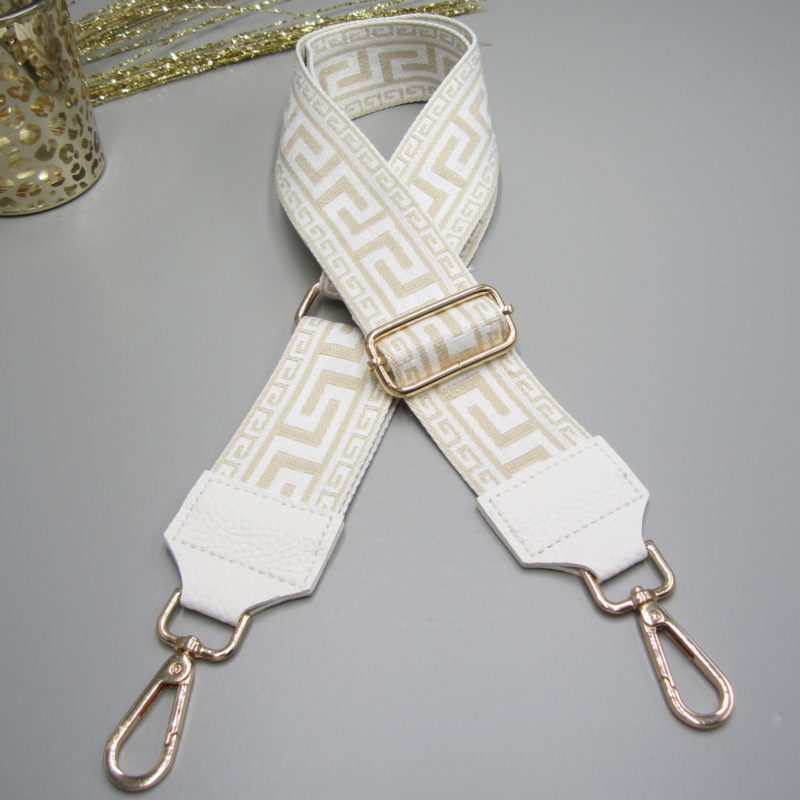 Taschengurt ecru , Akropolis griechisches Design ecru creme , Karabiner gold, Schultergurt. Schulterreimen