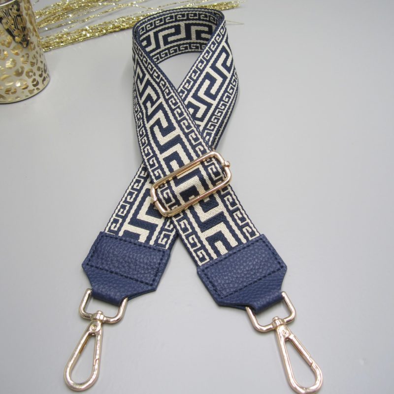 Taschengurt blau , Akropolis Design blau weiß, Karabiner gold, Schultergurt Schulterriemen