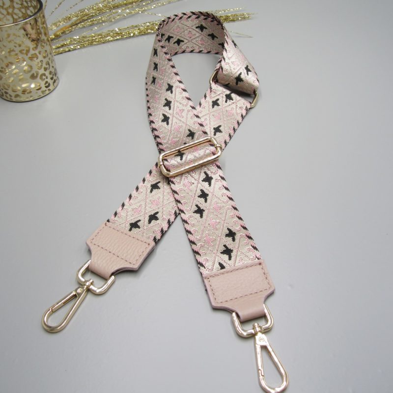 Taschengurt altrosa, Fantasie Design rosa schwarz , Karabiner gold