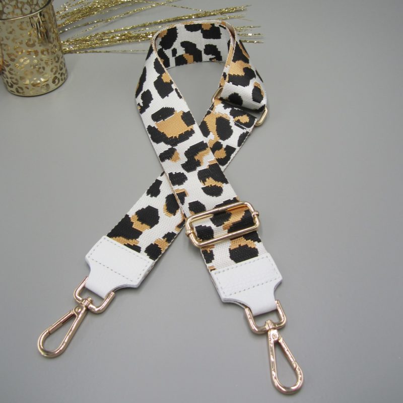 Taschengurt weiß , Leo Design weiß schwarz, Karabiner gold