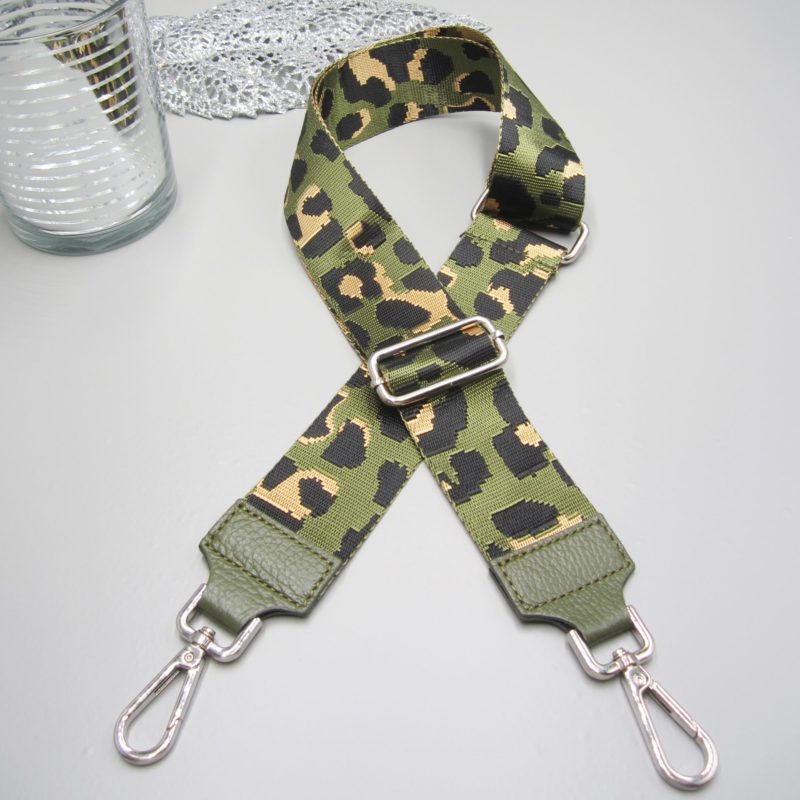 Taschengurt khaki , Leo Design khaki schwarz , Karabiner silber