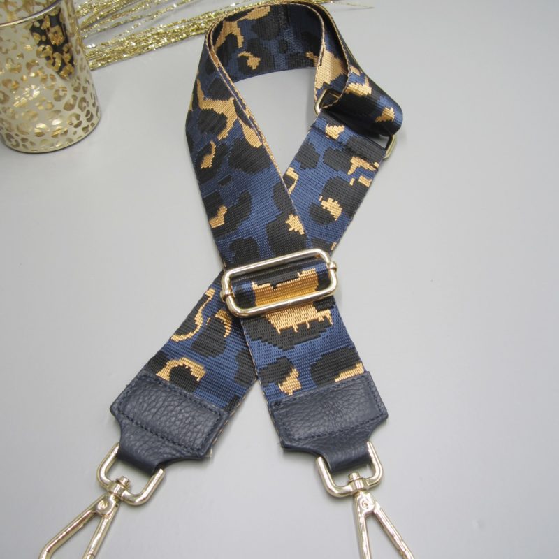 Taschengurt blau Leo Design marine schwarz gold, Karabiner gold