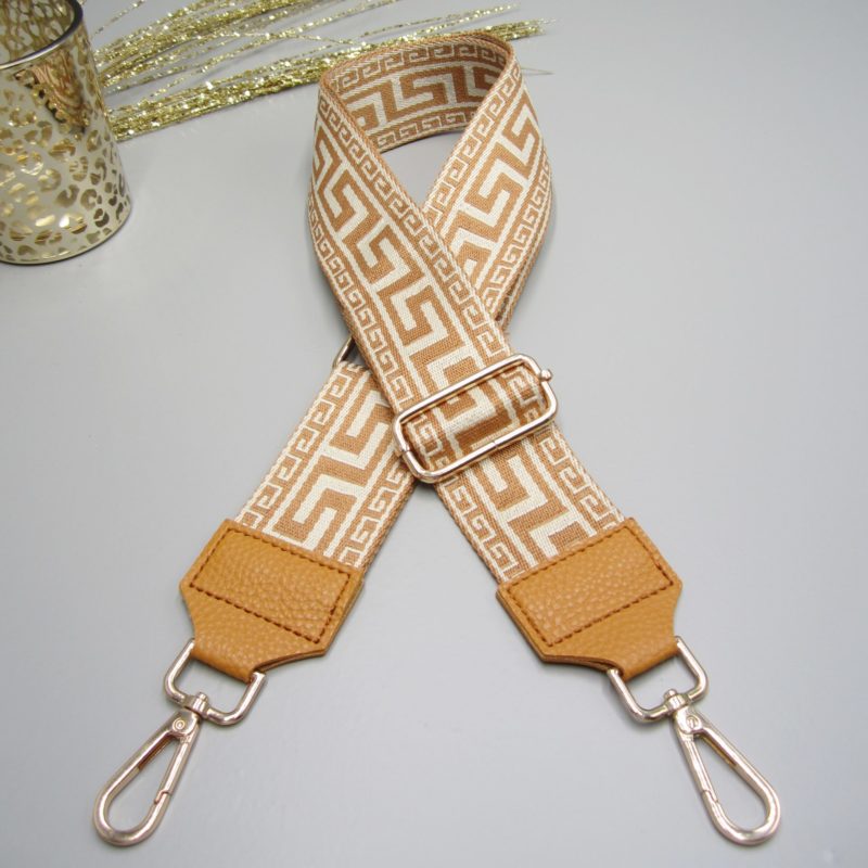 Taschengurt cognac , Akropolis Design camel weiß , Karabiner gold, Schultergurt, Schulterriemen,