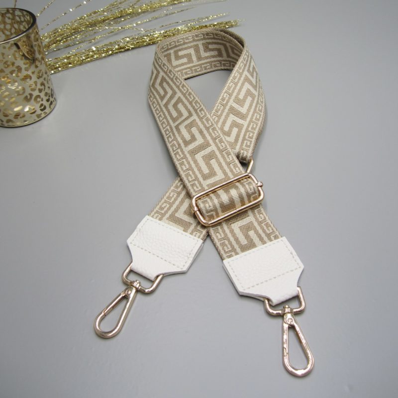 Taschengurt ecru-weiß, Akropolis griechisches Design ecru beige , Karabiner gold