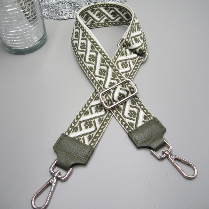 Taschengurt khaki , spiral Design khaki beige weiß , Karabiner silber