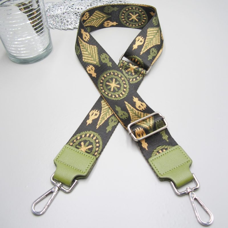 Taschengurt grün , verspieltes Design oliv-grün , Karabiner silber