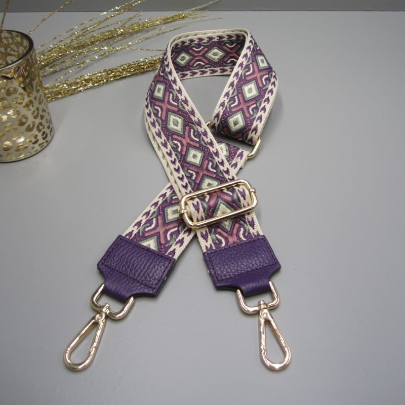 Taschengurt lila , Folklore Design , Karabiner gold