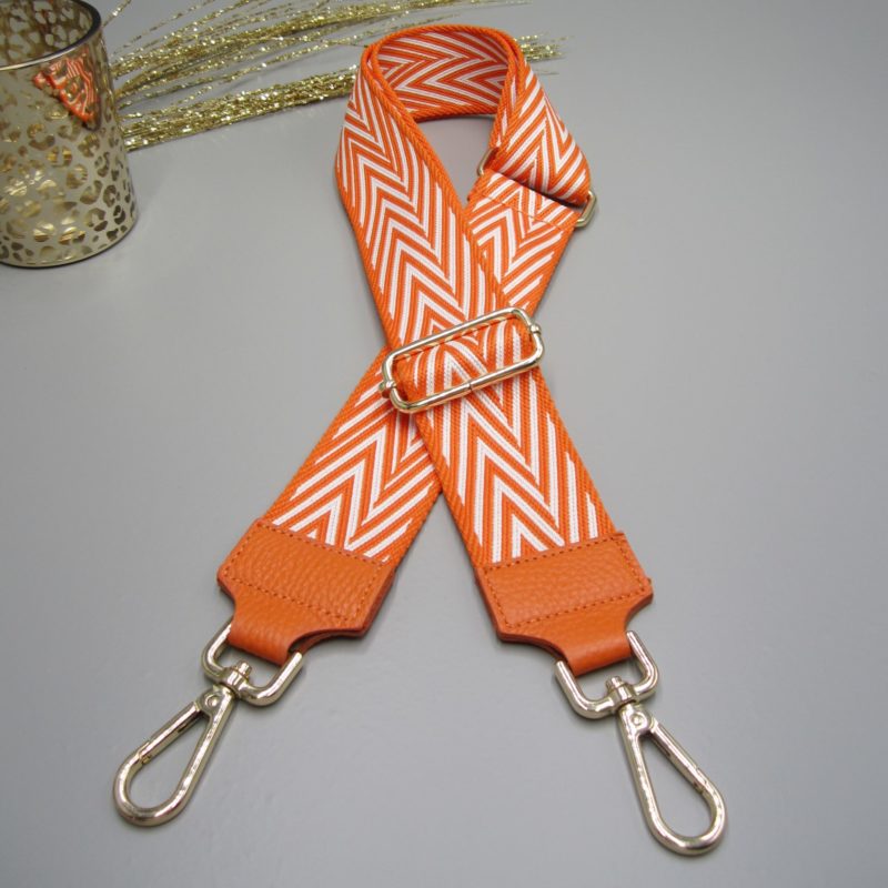 Taschengurt orange , Fischkrät Muster orange weiß, weiß gold