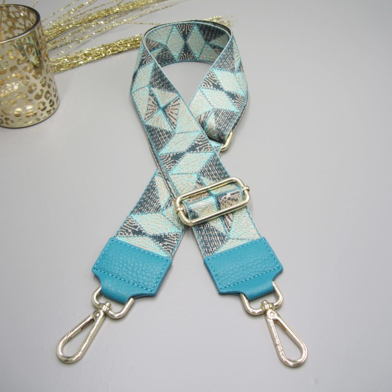 Taschengurt türkis, Moreira türkis gegmustert , Karabiner gold
