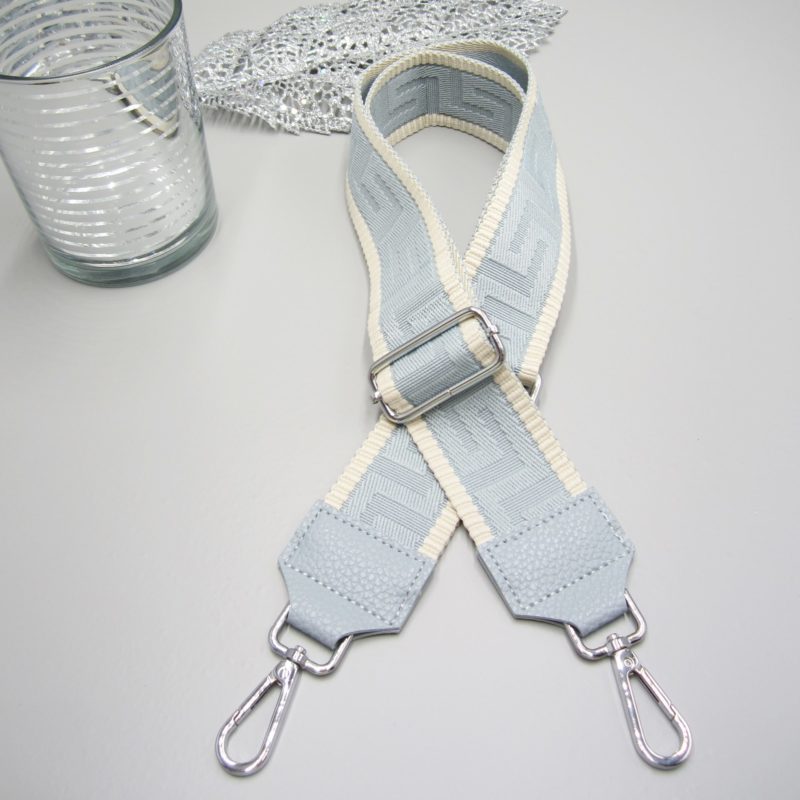 Taschengurt hellblau , einfarbig gemustert hellblau beige , Karabiner silber , Schultergurt, Schuterriemen blau