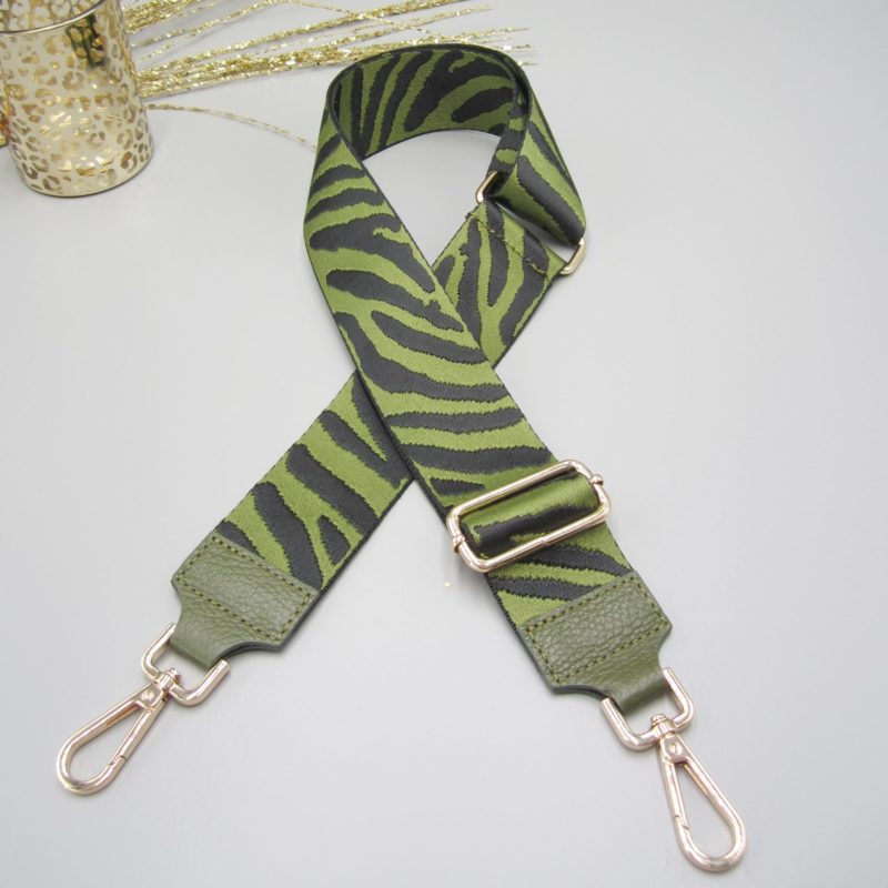 Taschengurt khaki ,Zebra Design khaki schwarz , Karabiner gold, Schulterreimen, Schultergurt