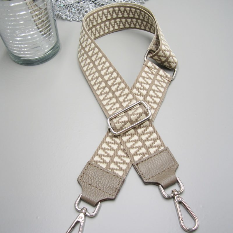 Taschengurt nude braun, Doppelt Zick Zack nude beige , Karabiner silber Schulterreimen Schultergurt für Handtaschen