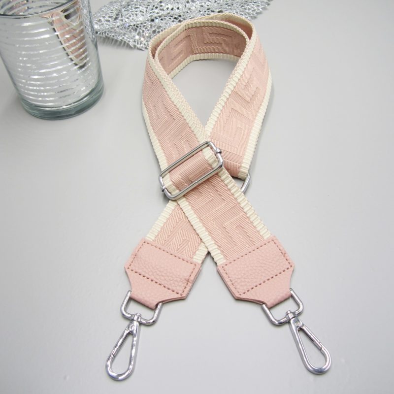 Taschengurt rosa , einfarbig gemustert weiß rosa beige, KARABINER silber, Schultergurt Schulterriemen