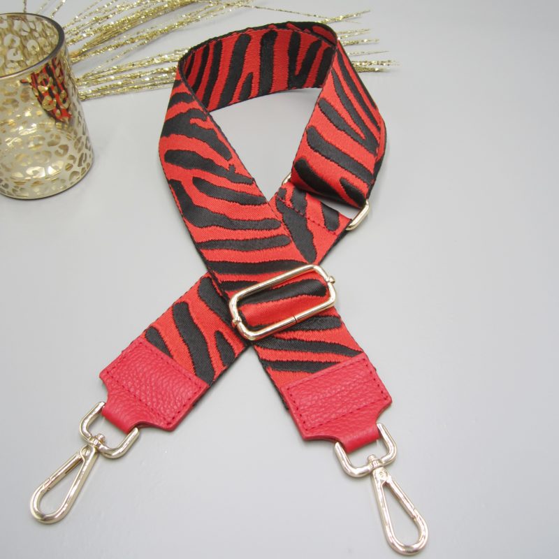Taschengurt rot, Zebra Design rot schwarz , Karabiner gold, Schultergurt, Schulterreimen Crossbody bag,