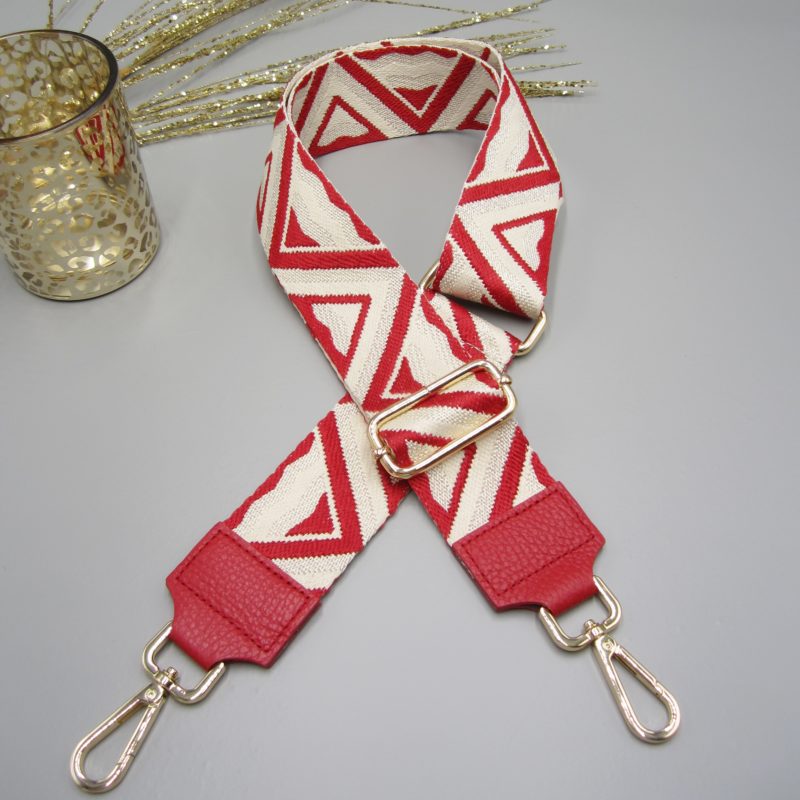 Taschengurt rot , Dreieck Design beige rot , Karabiner gold, Schultergurt Crossbody Tasche Wechselgurt Schulterriemen