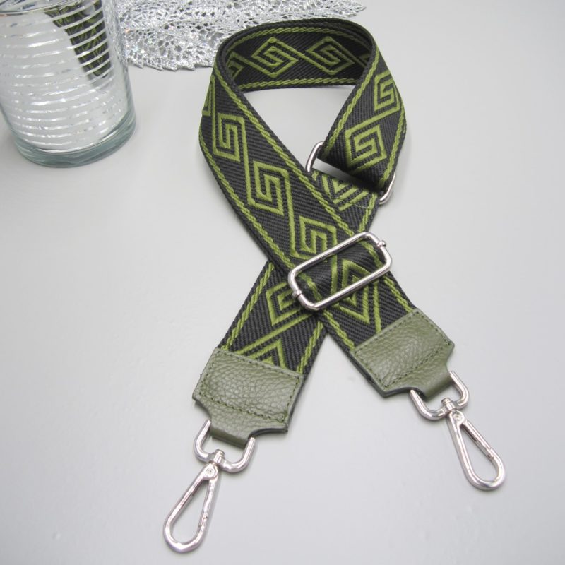 Taschengurt khaki , endlos Raute schwarz khaki , Karabiner silber, Schultergurt Schulterriemen für Unisex Handtaschen,