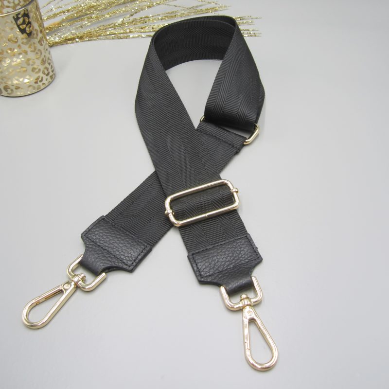 Taschengurt black , einfarbig changierend schwarz , Karabiner gold, Schultergurt Crossbody Tasche, Schulterriemen,