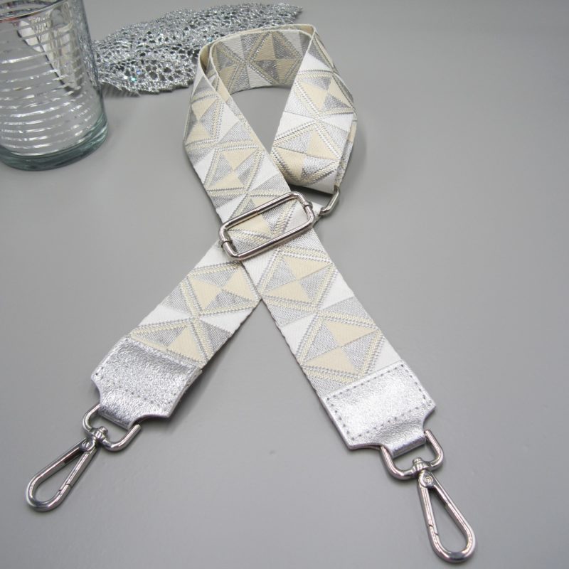 Taschengurt silber , Exklusiv Design weiß silber, Karabiner silber, Schultergurt exklusiv, Schulterreimen Luxus sofort kaufen