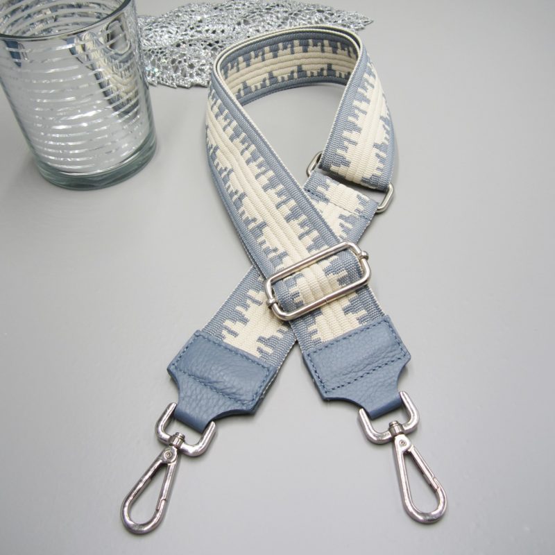 Taschengurt blau , Radiowellen Design jeans blau, Karabiner silber