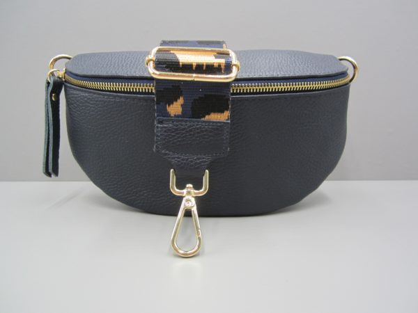 Bauchtasche , Crossbody mit Wechselgurt , blau , Reißverschluss gold