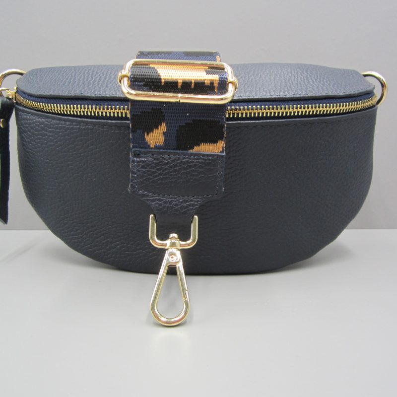 Bauchtasche , Crossbody mit Wechselgurt , blau , Reißverschluss gold