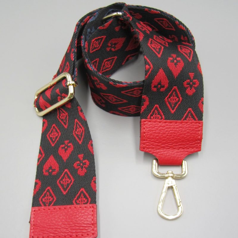 Taschengurt rot , Kartenspiel Design rot schwarz, Karabiner gold