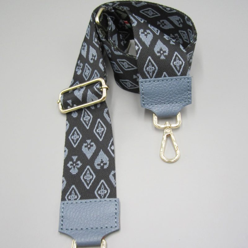 seltener Wechselgurt Hand Taschengurt Kreuz Pik Karo Herz taubenblau Kartzenspiel Design